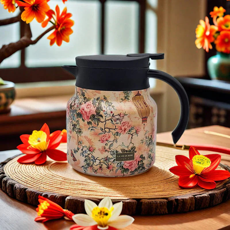 🎉50% DE RÉDUCTION EXCEPTIONNELLE ! ✨ Théière Isolante 1000ml avec Filtre – Élégance Florale & Conservation Longue de la Température ☕