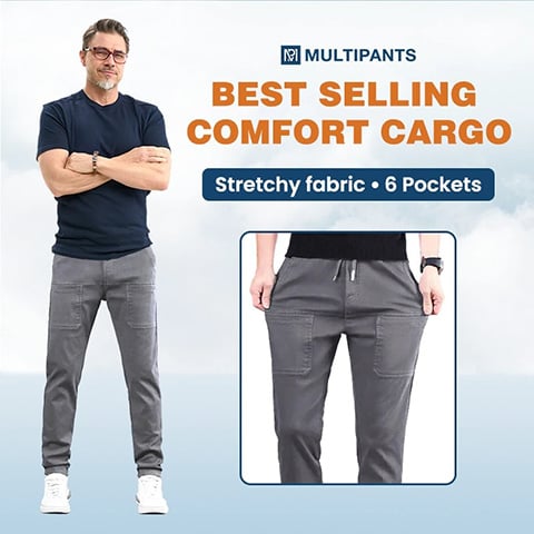 🥰Pantalon cargo haut, extensible et résistant, avec plusieurs poches