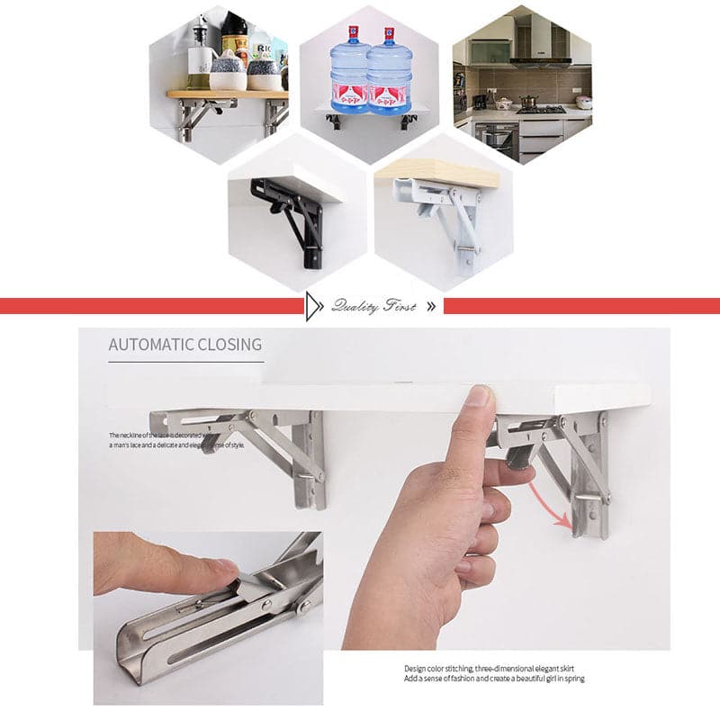 Supports d'Étagère Pliants en Acier Inoxydable – Installation Facile, Gain d'Espace & Charge 250kg
