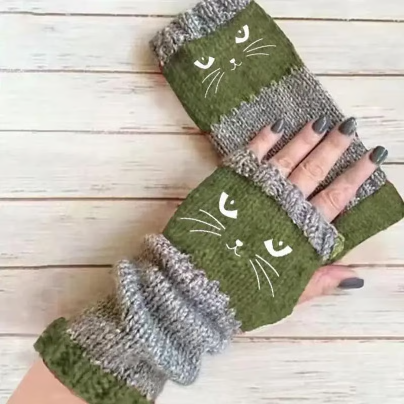 🎁 Promotion du dernier jour 50% DE RÉDUCTION 🐱 Gants tricotés pour femmes avec motif chat — Pour des mains au chaud et des doigts libres 🧶