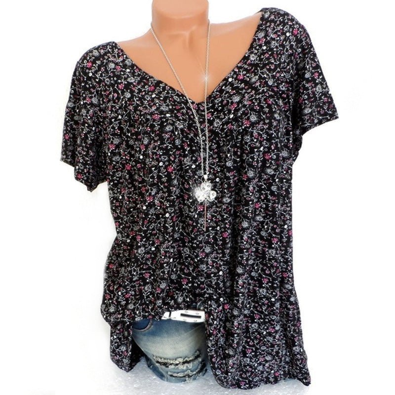 💎 50% DE RÉDUCTION ! 💎💃T-Shirt d’Été à Col V pour Femmes – Imprimé Floral, Coupe Fluide & Tissu Doux Respirant 🌸👚