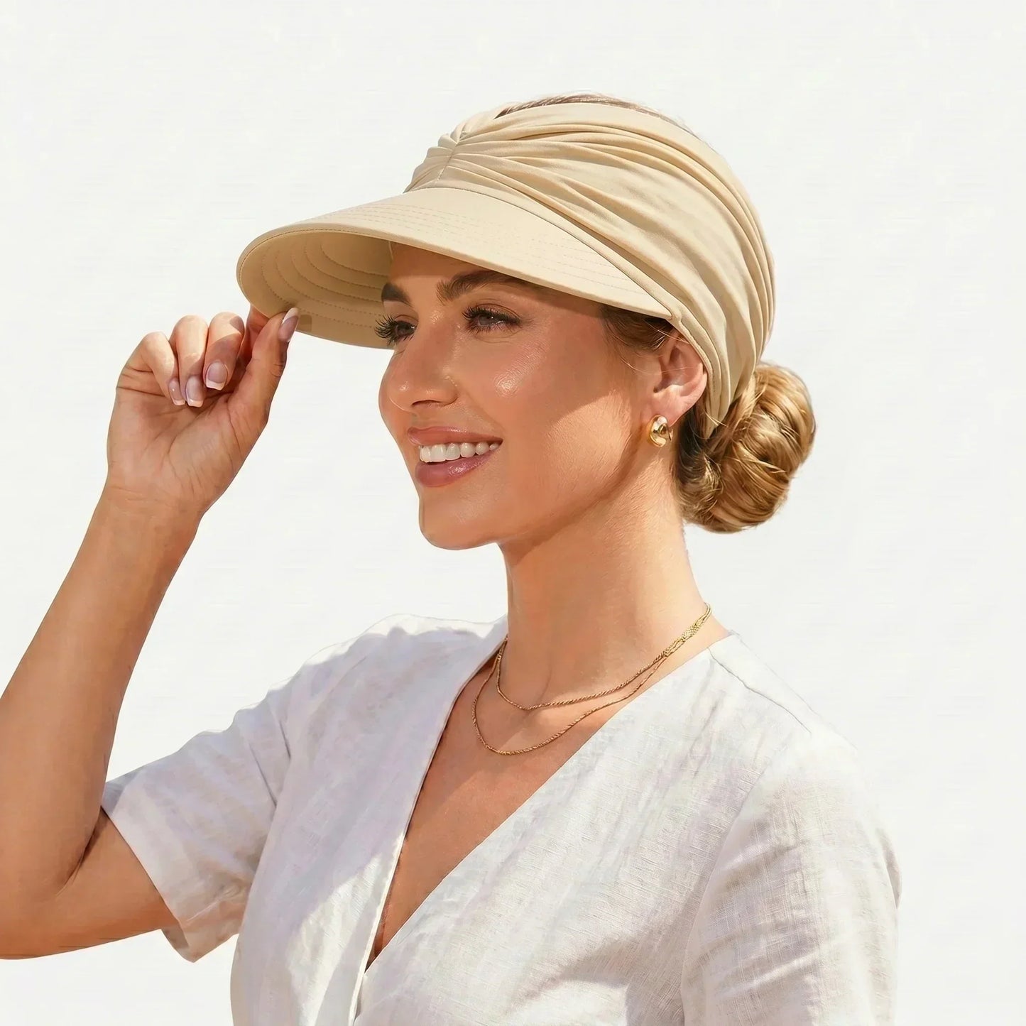 Visière Solaire UPF 50+ avec Trou pour Queue de Cheval | Casquette Pliable Plage & Golf Femme
