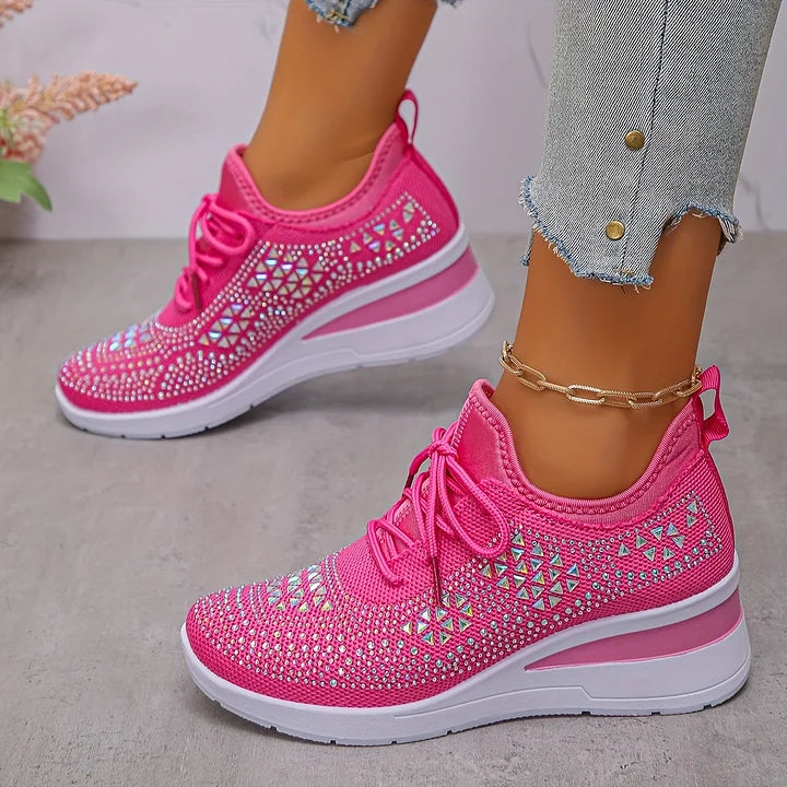 💎Chaussures de Sport Orthopédiques pour Femme – Cuir Haut de Gamme, Strass Élégants & Soutien Postural Médical✨👟