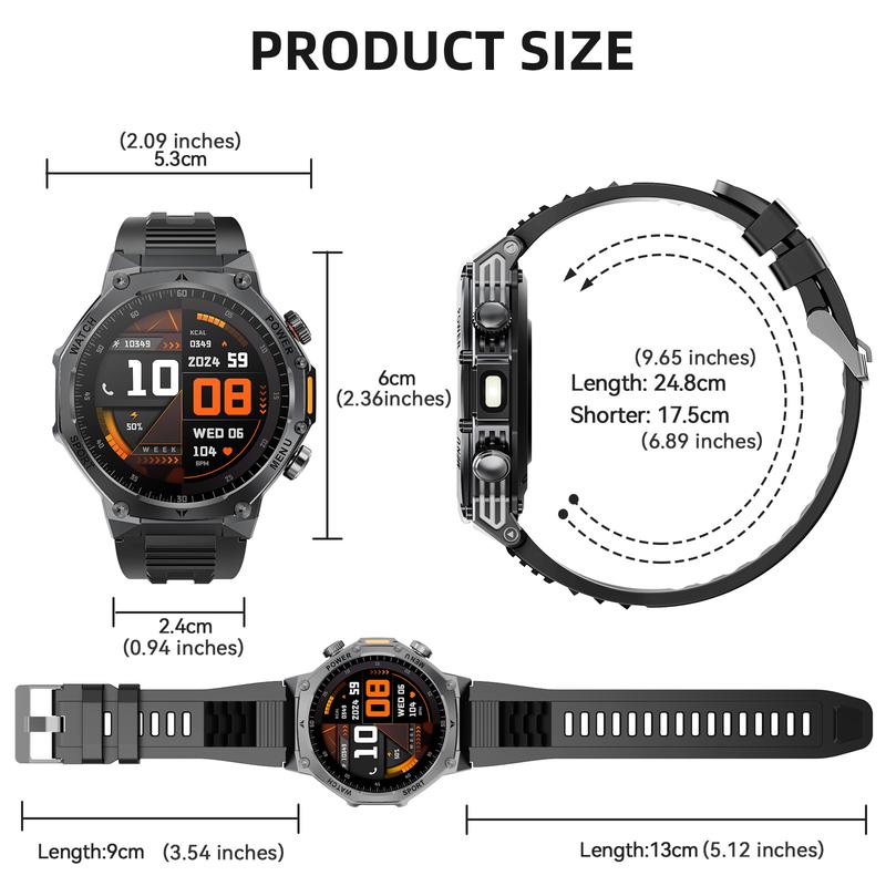 Montre Connectée Style Militaire pour Homme – Écran AMOLED 1,7", Batterie 1100 mAh, Étanche IP68, 110+ Modes Sport