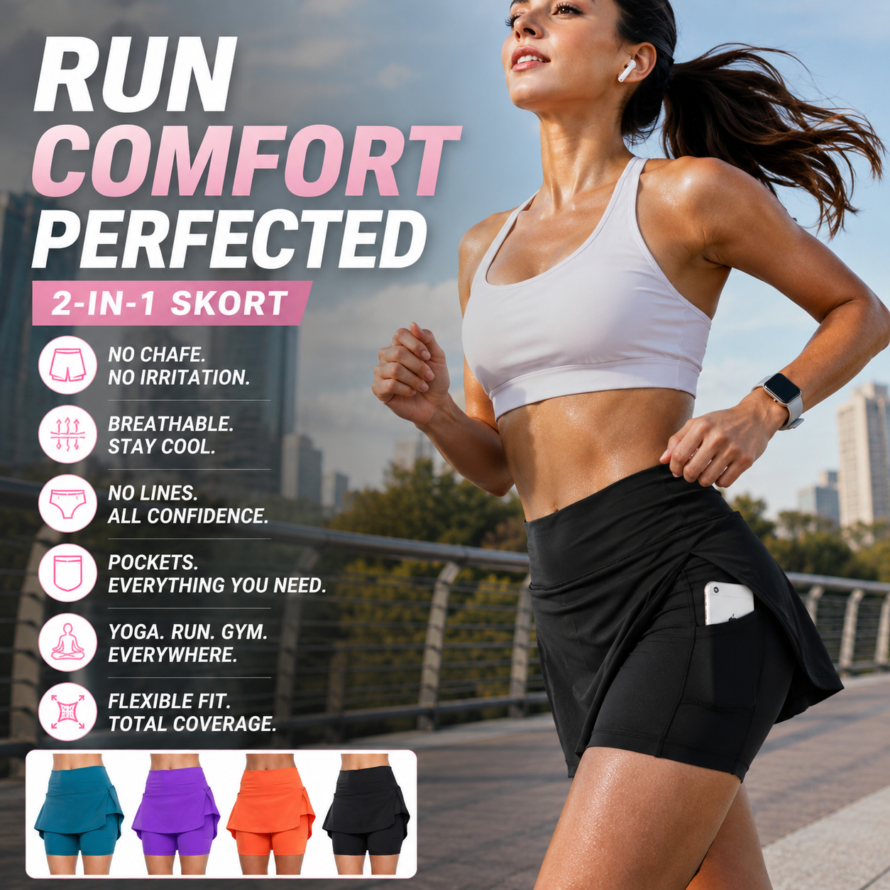 🌞 50%OFF TODAY ONLY! 🏃‍♀️ Anti-Chafing Active Skort ✨ Built-In Shorts, Ultra-Soft Comfort & Move Freely All Day