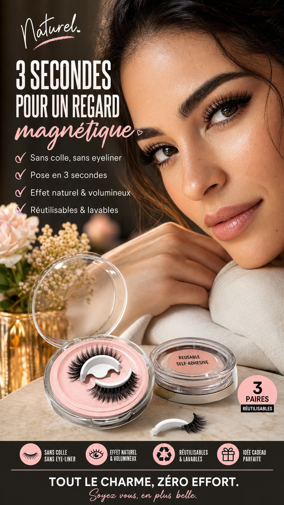 💧👀 Cils magnétiques waterproof – Adhésion instantanée sans colle, résistent à l’eau et à la transpiration, pour un regard sublime du matin au soir ☀️🌙