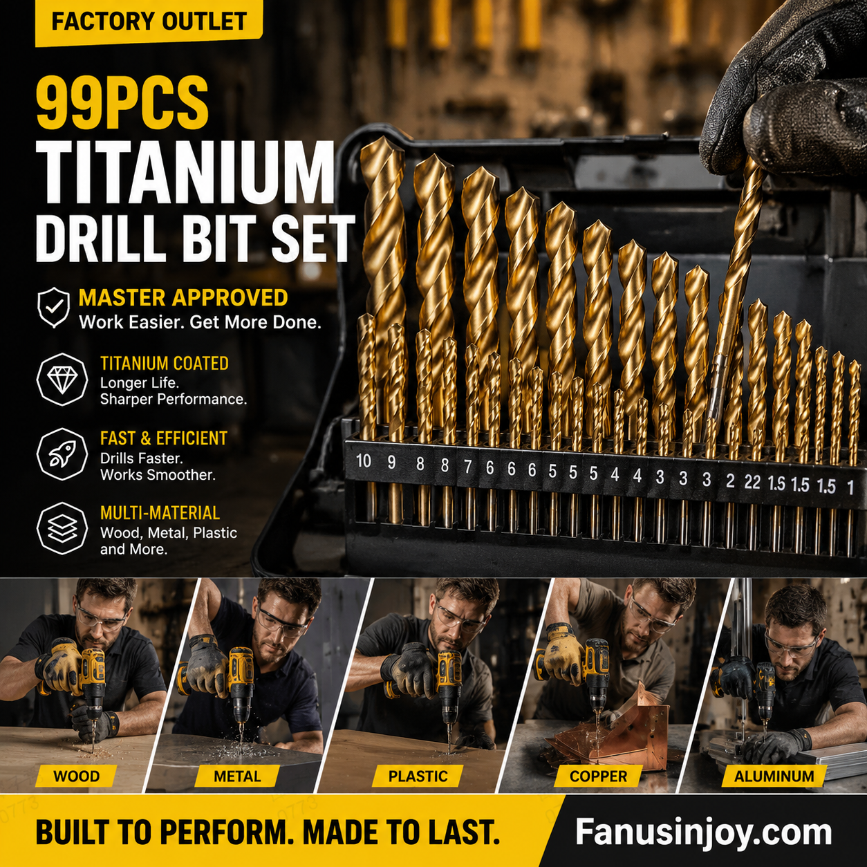 🏭⚒️ Vente usine Lot 99 forets revêtus titane, perforation durable sur bois métal plastique bricolage pro ✨