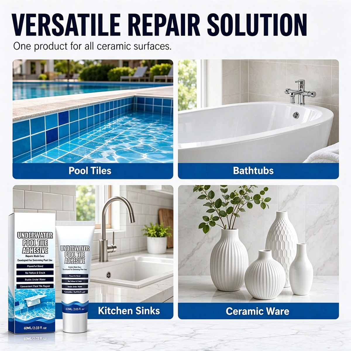 💧 PROMO FLASH : 50 % DE RÉDUCTION ! Adhésif sous-marin haute résistance pour carreaux de piscine, à prise rapide et antifissures, pour réparer vos carreaux sans vider la piscine ✨