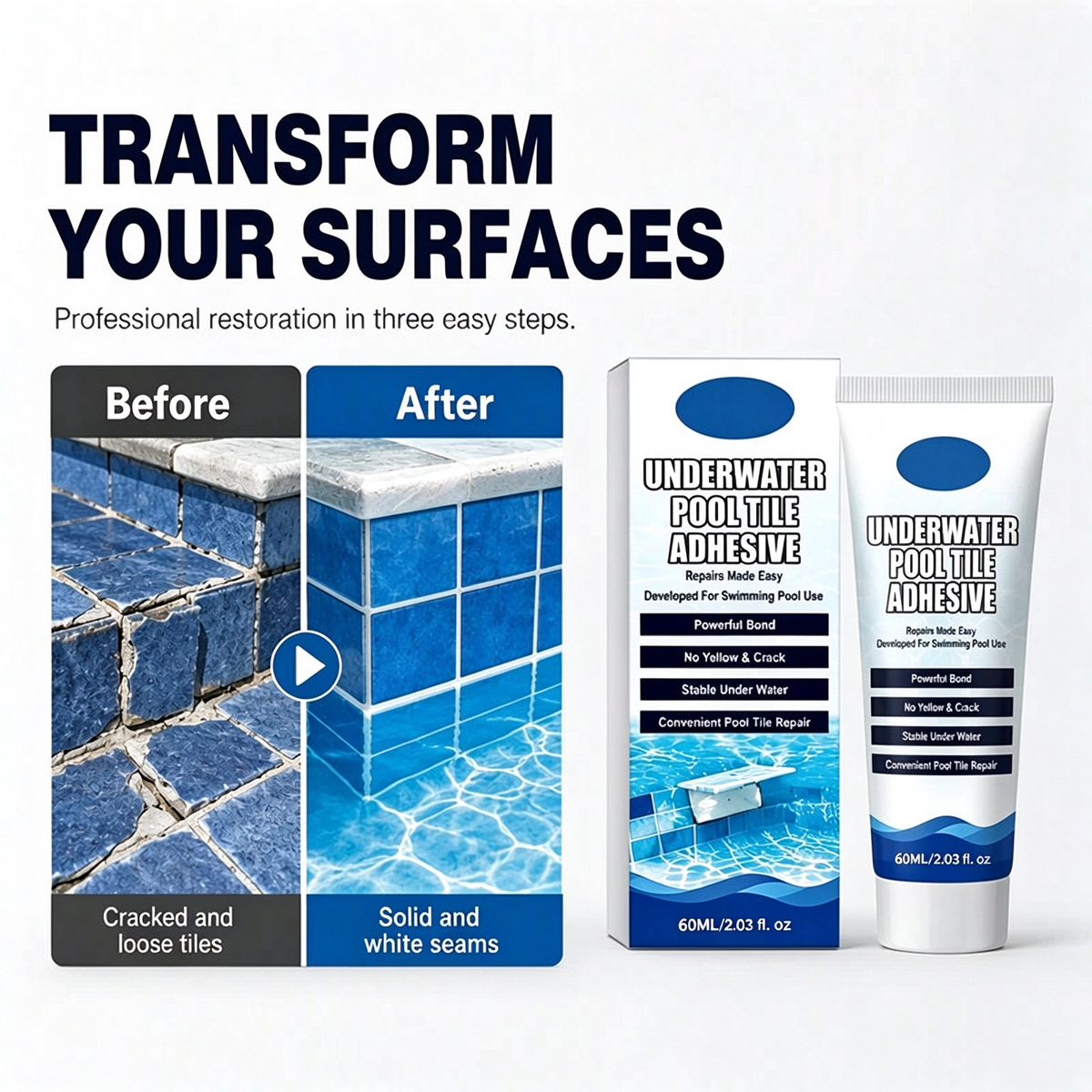 💧 PROMO FLASH : 50 % DE RÉDUCTION ! Adhésif sous-marin haute résistance pour carreaux de piscine, à prise rapide et antifissures, pour réparer vos carreaux sans vider la piscine ✨
