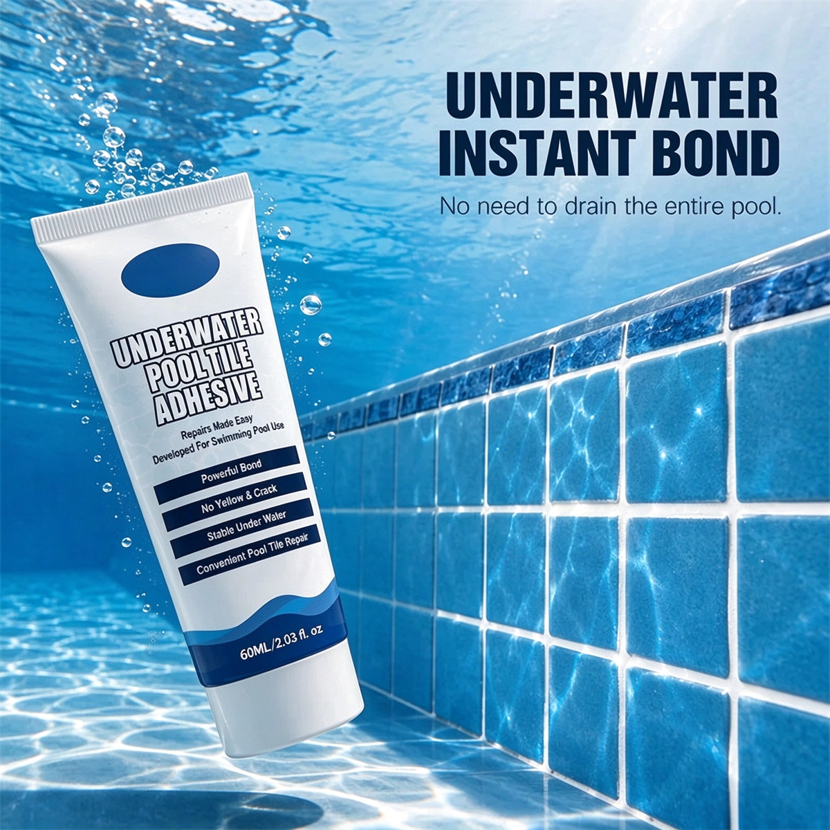 💧 PROMO FLASH : 50 % DE RÉDUCTION ! Adhésif sous-marin haute résistance pour carreaux de piscine, à prise rapide et antifissures, pour réparer vos carreaux sans vider la piscine ✨