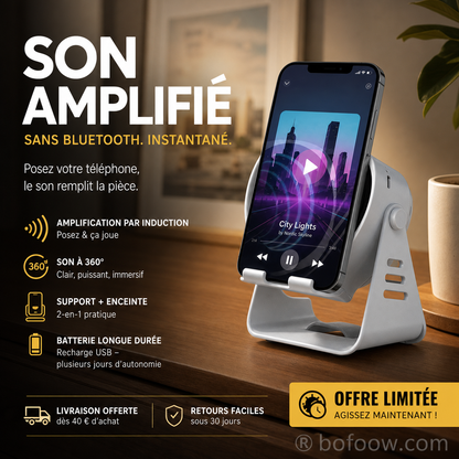 📱🔊 Support téléphone avec haut-parleur à induction, support stable et son amplifié pour bureau et chambre ✨