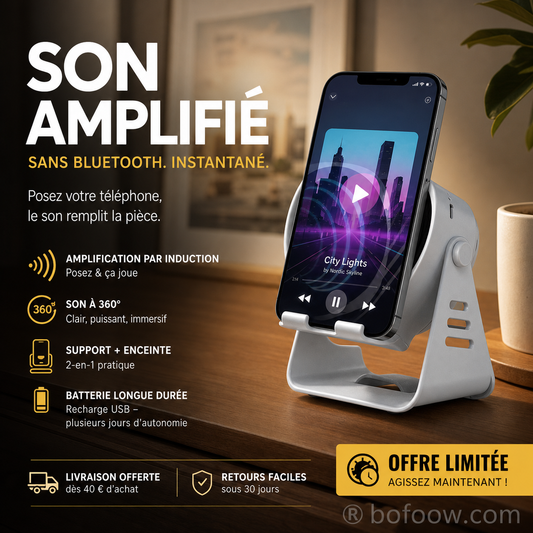 📱🔊 Support téléphone avec haut-parleur à induction, support stable et son amplifié pour bureau et chambre ✨