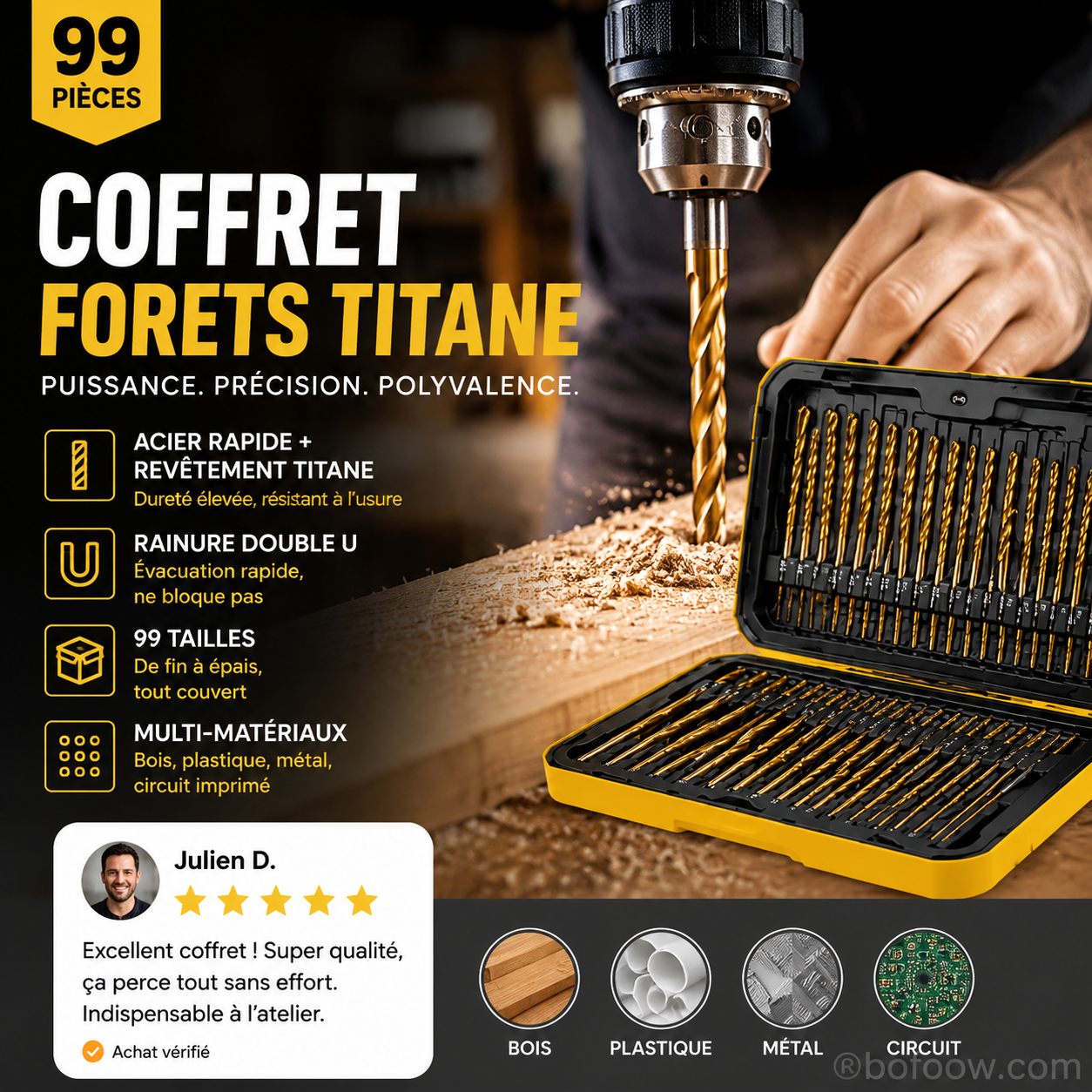 🏭⚒️ Vente usine Lot 99 forets revêtus titane, perforation durable sur bois métal plastique bricolage pro ✨