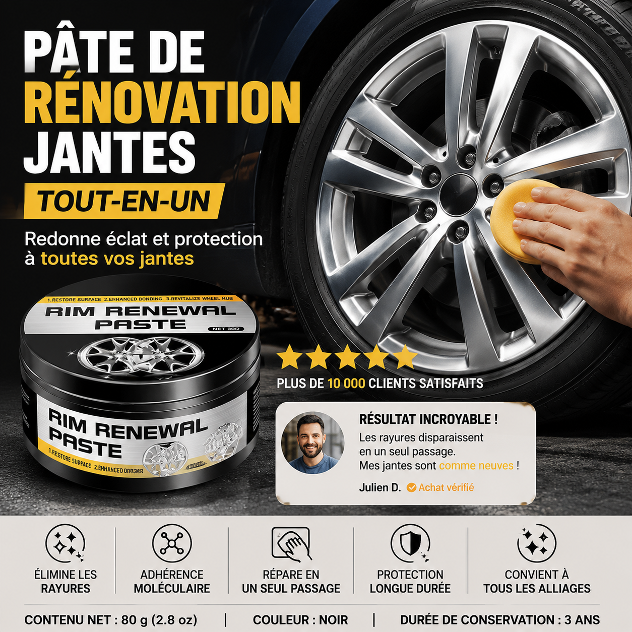 🚗 56% DE RÉDUCTION – Pâte Restauratrice Tout-en-Un pour Jantes – Efface les Rayures, Redonne Brillance & Protège Durablement ✨