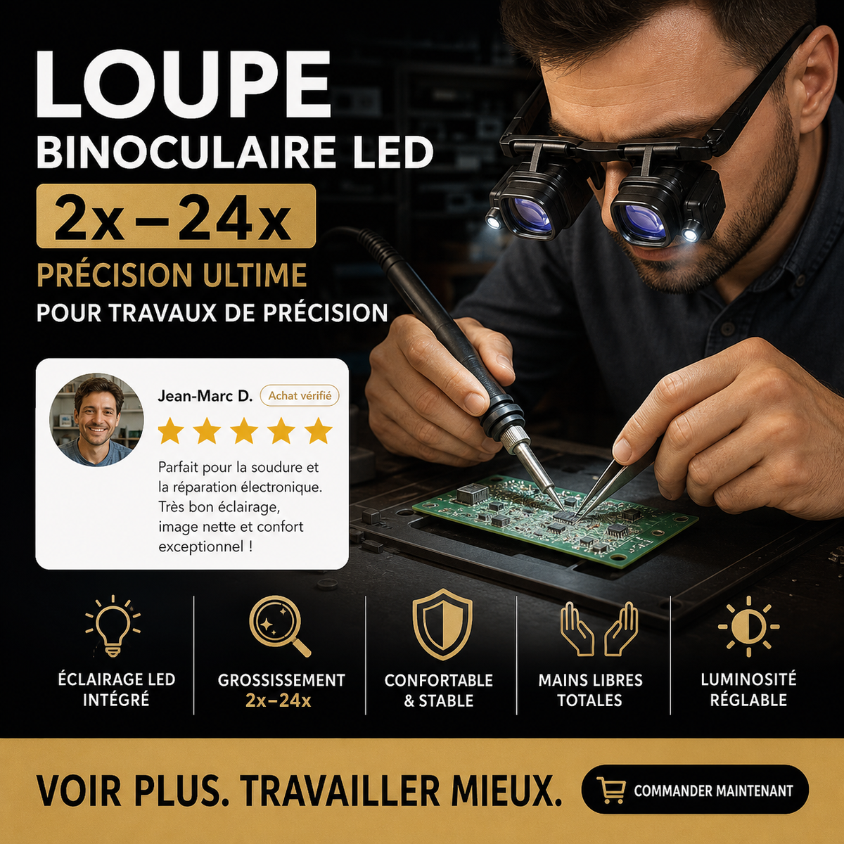 🔍💡 PROMO FLASH : 50% DE RÉDUCTION ! Loupe Frontale de Précision avec Éclairage LED – Lentilles Optiques Interchangeables 2× à 25×, Monture Légère et Confortable Mains Libres for Vos Travaux Minutieux d'Horlogerie, d'Électronique et d'Artisanat ✨