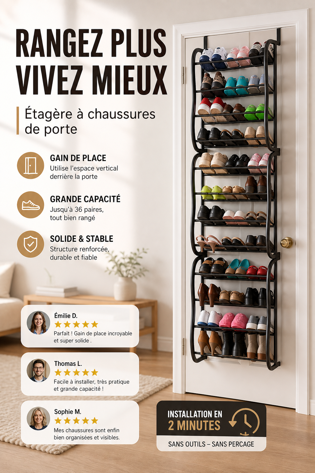 🔥👠 Étagère à Chaussures Suspendue 36 Paires