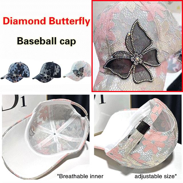 🧢✨🦋 Casquette de Baseball en Mesh – Motif Diamant & Papillon, Design Feminin avec Strass (Ajustable)