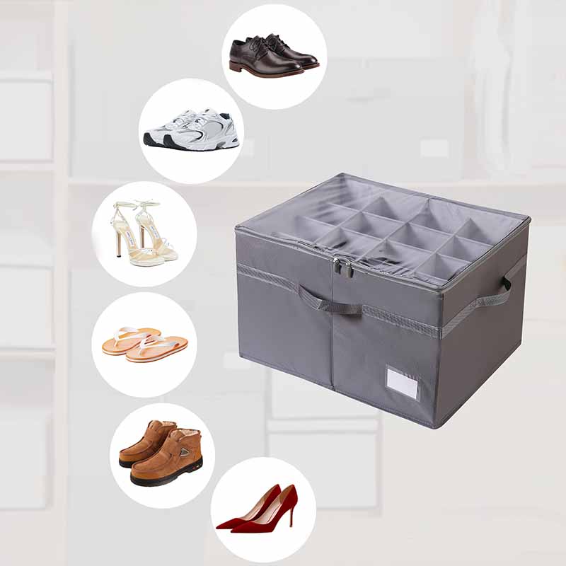 👟 50% DE RÉDUCTION! 📦 Organisateur de Chaussures – 16 compartiments, séparateurs réglables & couvercle transparent – Tissu Oxford – Gris/Noir ✨