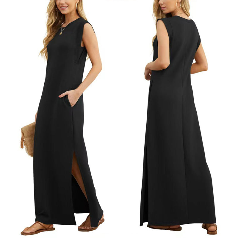 👗50% DE RÉDUCTION ! ✨ Robe longue ample avec fente – Sans plis, Tissu fluide & Silhouette élégante 💃