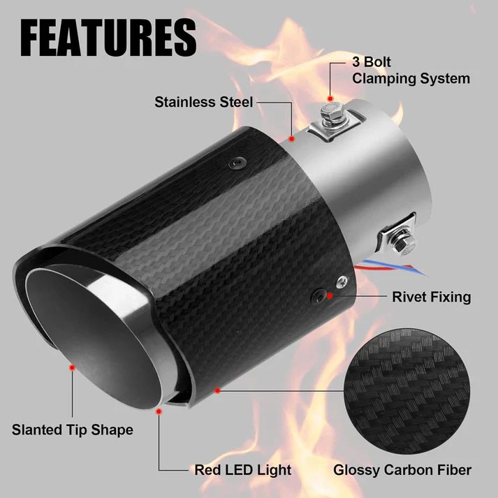 🚗 50% DE RÉDUCTION! 🔥 Embout d'échappement LED – Effet flamme, fibre de carbone & universel 💨