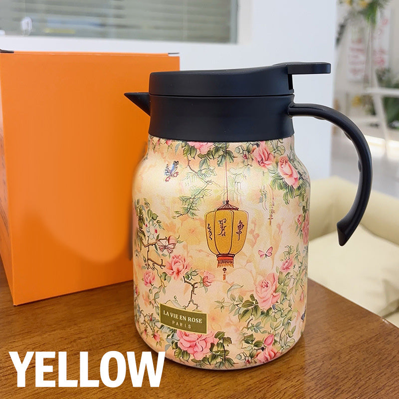 🎉50% DE RÉDUCTION EXCEPTIONNELLE ! ✨ Théière Isolante 1000ml avec Filtre – Élégance Florale & Conservation Longue de la Température ☕