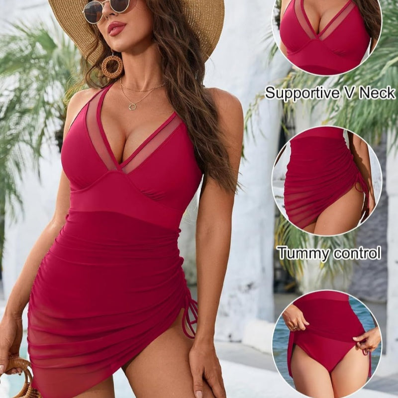 🍧Le maillot de bain amincissant en mesh transparent avec wraps de sarong