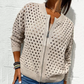 Veste Décontractée en Tricot à Fermeture Éclair pour Femmes avec Design Ajouré