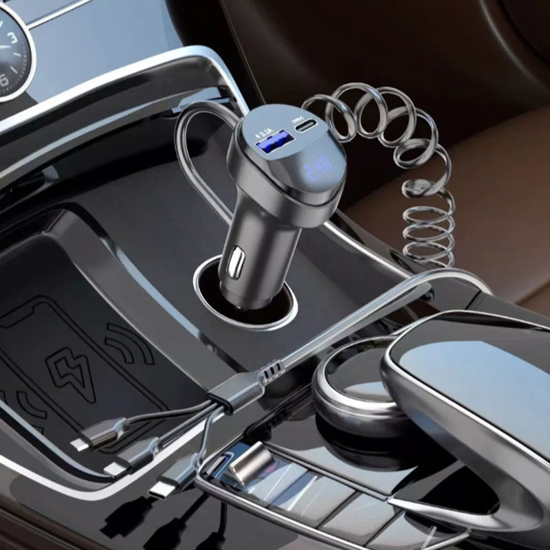 Chargeur de Téléphone pour Voiture à Charge Rapide avec Câble de Chargement 3 en 1