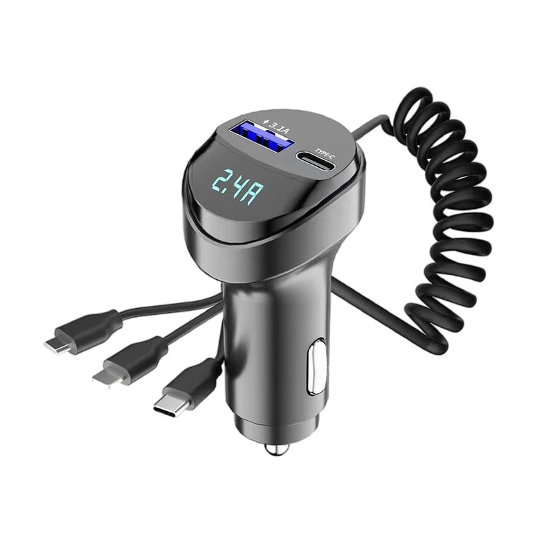 Chargeur de Téléphone pour Voiture à Charge Rapide avec Câble de Chargement 3 en 1