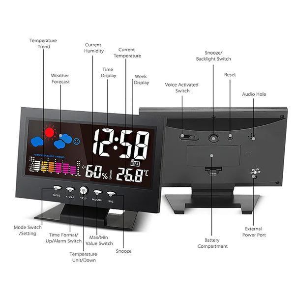 ⏰Promotion du dernier jour 50%🔥Moniteur numérique de température et d'humidité à LED prévisions météo compteur à LED réveil
