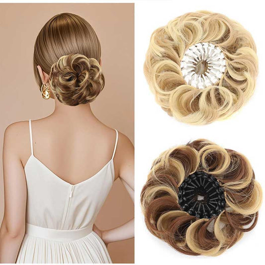 Perruque chignon synthétique volumineuse avec pince réglable