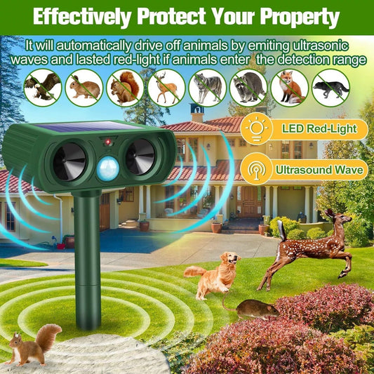 ⏳Répulsif à ultrasons pour animaux à énergie solaire pour l’extérieur
