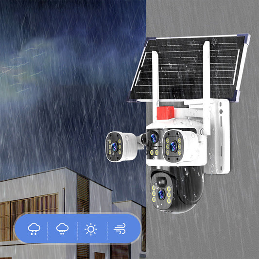 📸Caméra dôme solaire à triple objectif 360° – Surveillance complète