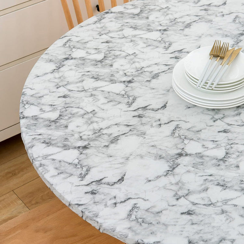 Nappe Ronde Ajustée à Motif Marbre avec Bords Élastiques