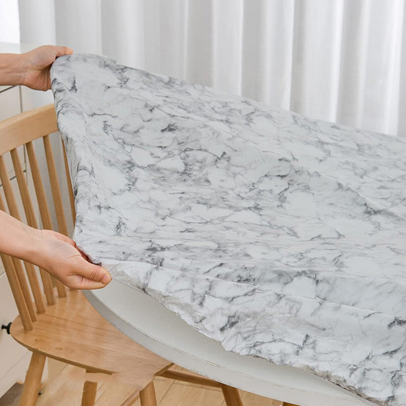 Nappe Ronde Ajustée à Motif Marbre avec Bords Élastiques