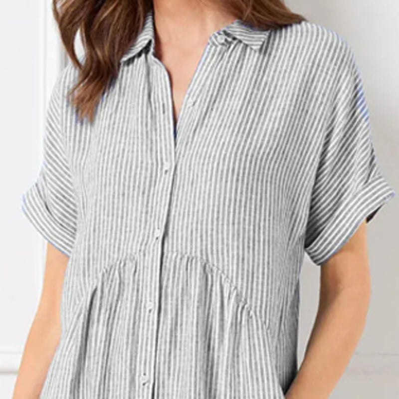 💎💃Robe Chemise Rayée à Revers et Boutons – Poches Fonctionnelles, Coupe Loose & Élégance Intemporelle🌟👗