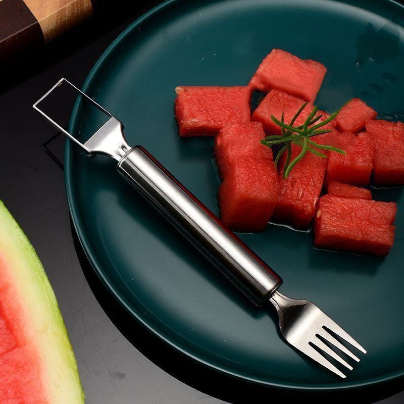 Coupe-fruits 2 en 1 en acier inoxydable avec couteau et fourchette