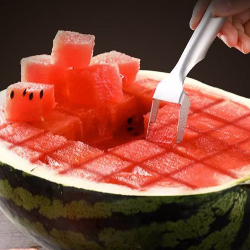 Coupe-fruits 2 en 1 en acier inoxydable avec couteau et fourchette
