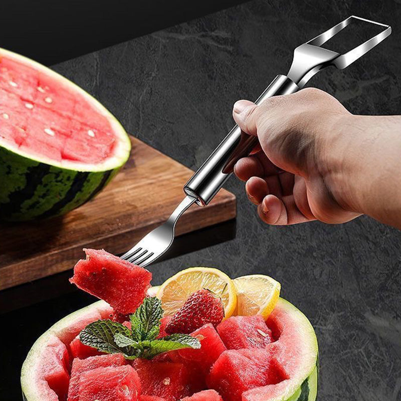Coupe-fruits 2 en 1 en acier inoxydable avec couteau et fourchette