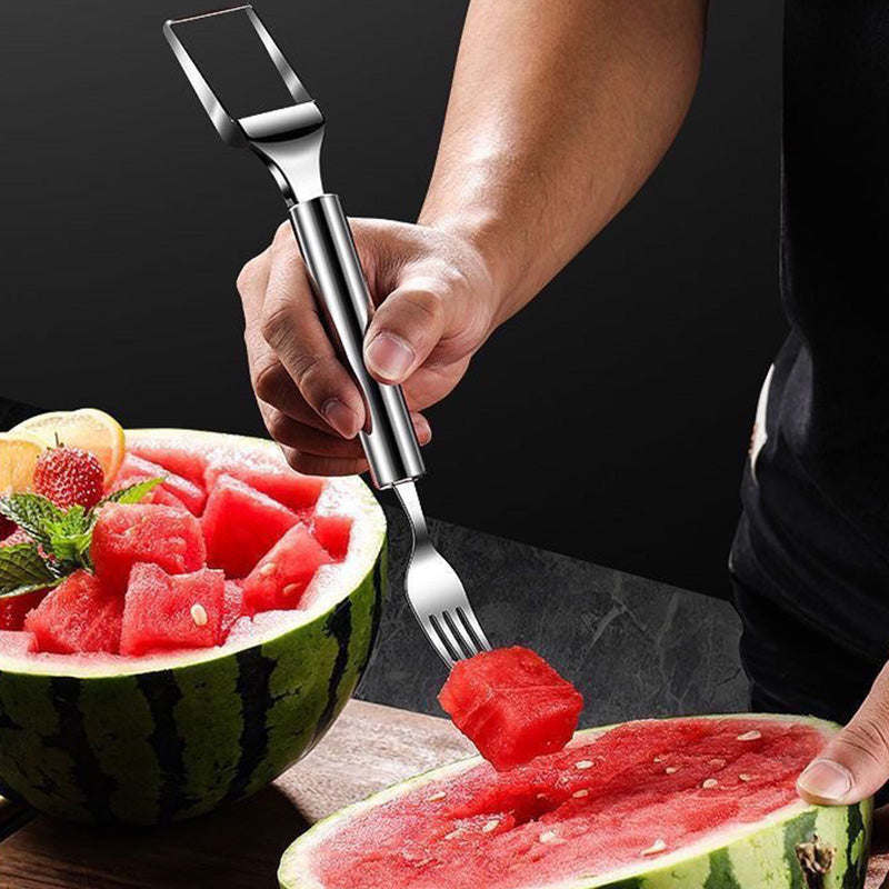 Coupe-fruits 2 en 1 en acier inoxydable avec couteau et fourchette