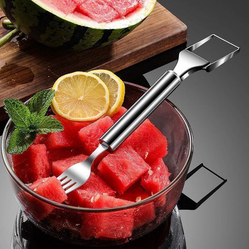 Coupe-fruits 2 en 1 en acier inoxydable avec couteau et fourchette
