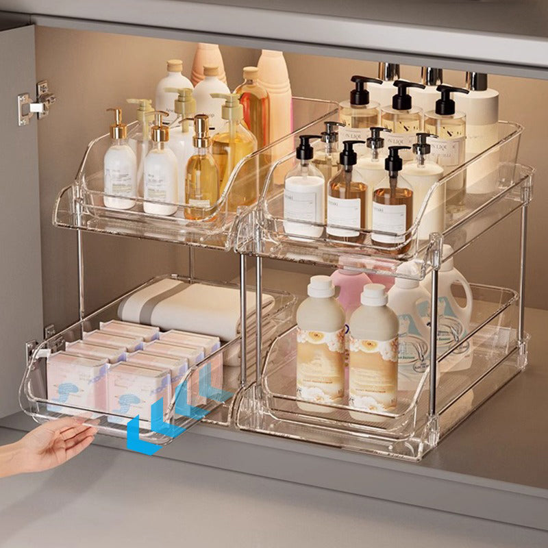 🚰 50% DE RÉDUCTION! 🧺 Organisateur coulissant sous lavabo – Gain de place & rangement pratique ✨