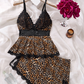 💕Ensemble de vêtements de nuit caraco et short à col en V avec bordure en dentelle