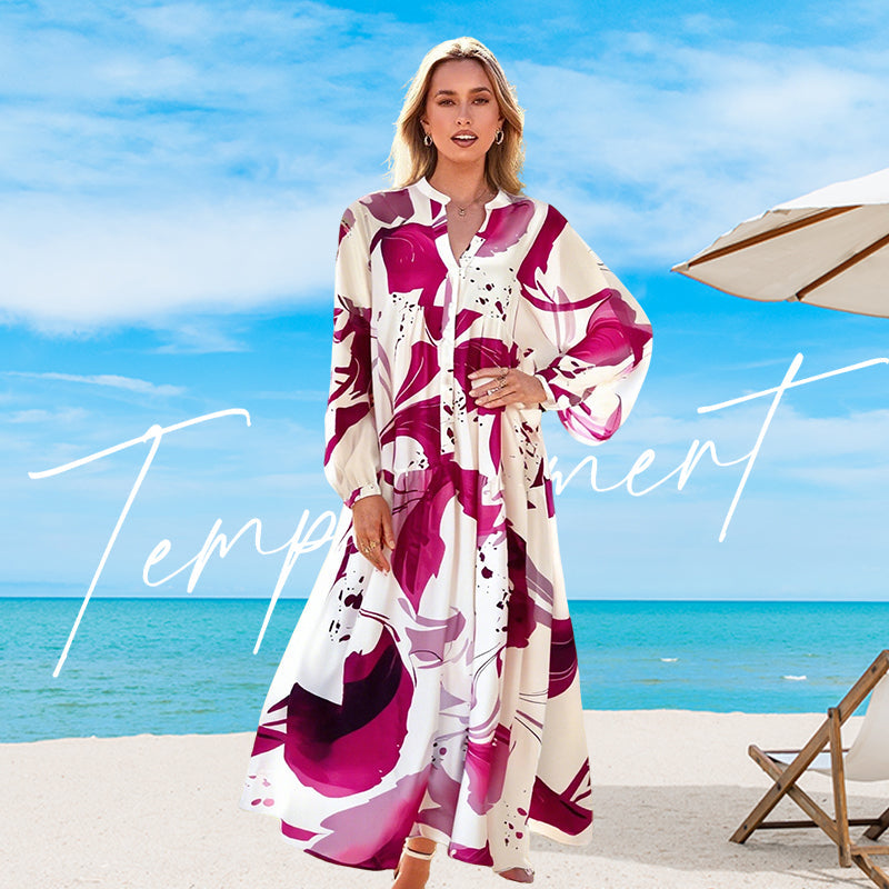 💎 50% DE RÉDUCTION ! 💎 Robe Longue à Col V pour Femmes – Imprimé Floral Abstrait, Tissu Fluide & Parfaite pour l’Été