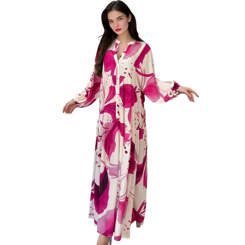 💎 50% DE RÉDUCTION ! 💎 Robe Longue à Col V pour Femmes – Imprimé Floral Abstrait, Tissu Fluide & Parfaite pour l’Été