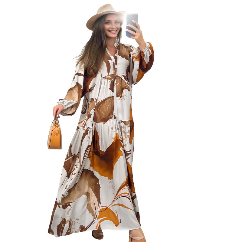 💎 50% DE RÉDUCTION ! 💎 Robe Longue à Col V pour Femmes – Imprimé Floral Abstrait, Tissu Fluide & Parfaite pour l’Été
