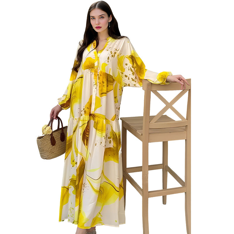 💎 50% DE RÉDUCTION ! 💎 Robe Longue à Col V pour Femmes – Imprimé Floral Abstrait, Tissu Fluide & Parfaite pour l’Été