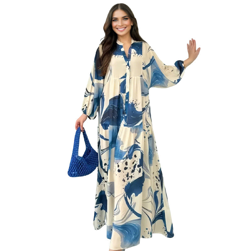 💎 50% DE RÉDUCTION ! 💎 Robe Longue à Col V pour Femmes – Imprimé Floral Abstrait, Tissu Fluide & Parfaite pour l’Été