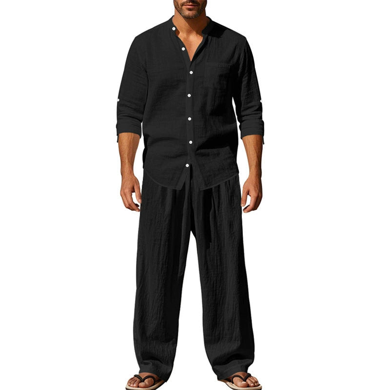 📢📢50 % DE RÉDUCTION !! ⏰Ensemble chemise et pantalon pour homme – Style décontracté, lin respirant, coupe ample