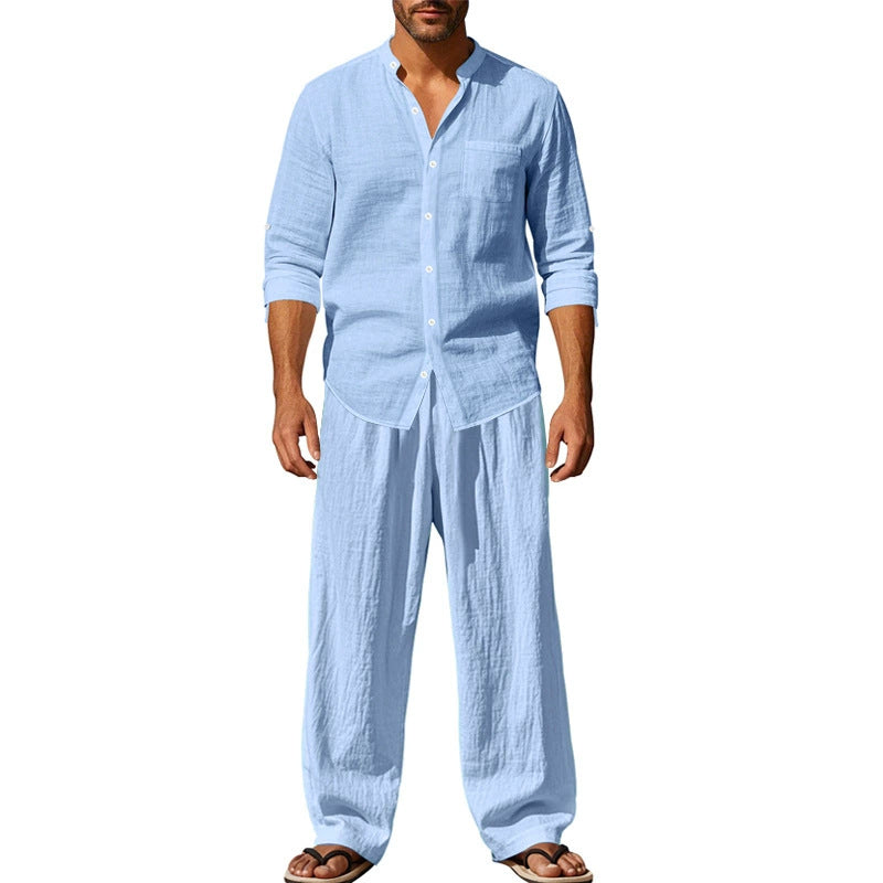 📢📢50 % DE RÉDUCTION !! ⏰Ensemble chemise et pantalon pour homme – Style décontracté, lin respirant, coupe ample